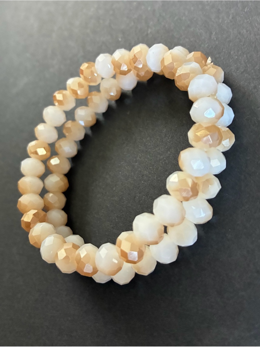 Cream & Gold Faceted Bead Stretch Bracelet